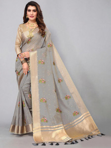 ALAGINI Embroidered, Woven Lucknow Chikankari Cotton Silk, Pure Silk Saree