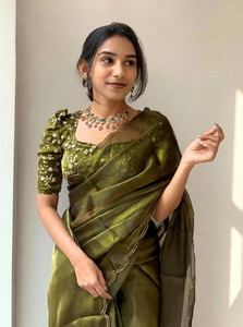 Bollytrend Solid/Plain Bollywood Polyester, Silk Blend Saree