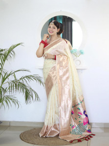 Bansari Textiles Woven Banarasi Cotton Linen Saree