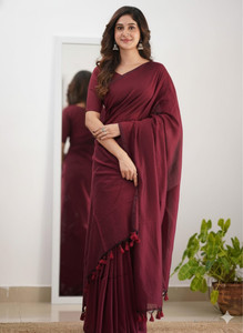 Maku Solid/Plain Handloom Pure Cotton Saree