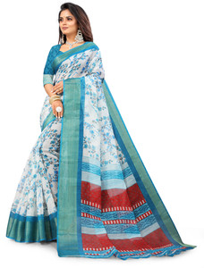 Aangan Silk Floral Print Daily Wear Cotton Blend Saree
