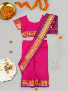 little ginnie Solid/Plain Kanjivaram Cotton Silk Saree