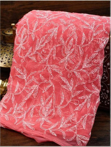 Afia Lucknowi Chikankari Embroidered, Floral Print Lucknow Chikankari Georgette Saree