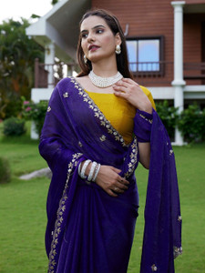 JOVTY Embroidered, Embellished, Applique Bollywood Chiffon Saree