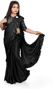 HARIOM FASHION Embellished, Solid/Plain Bollywood Lycra Blend Saree