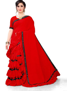 fentik.com Solid/Plain Bollywood Lycra Blend Saree