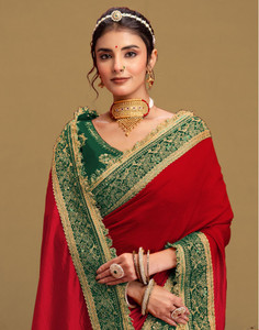 Satrani Embroidered, Embellished Bollywood Silk Blend Saree