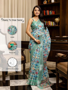 Samah Floral Print, Woven, Embellished Bollywood Linen Saree