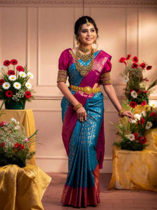 ZILVIRA Woven Kanjivaram Jacquard, Art Silk Saree