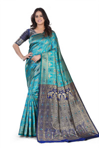 LATUKI Printed Patola Cotton Silk, Jacquard Saree