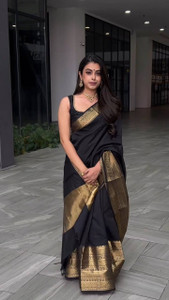 Upalksh Self Design, Woven, Printed, Applique, Embellished, Floral Print Banarasi Jacquard, Cotton Silk Saree