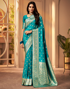 Samah Woven, Embellished, Self Design Banarasi Cotton Silk Saree