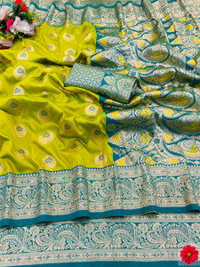 KanjiQueen Woven, Self Design Kanjivaram Silk Blend, Pure Silk Saree