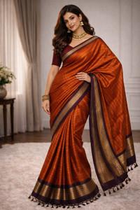 Lincy Striped, Woven, Temple Border, Checkered Bollywood Chiffon Saree