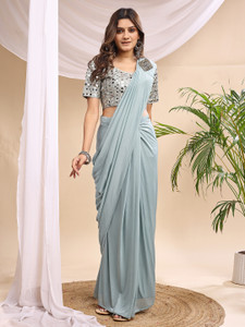 XOOM LADY Solid/Plain Bollywood Lycra Saree