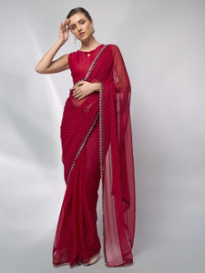 Kalista Embellished, Solid/Plain Bollywood Chiffon Saree