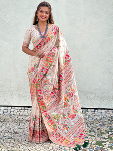 Nayanthara Trends Woven Saree with Attached Blouse Semi-Pashmina Saree
