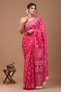 Jalther Blocked Printed, Digital Print, Self Design Ikkat Pure Cotton Saree