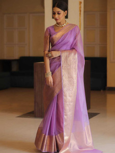ZILVIRA Woven Bollywood Organza, Jacquard Saree