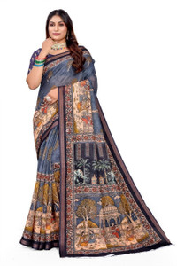 kiyan enterprise Printed, Animal Print, Graphic Print, Embellished Daily Wear Linen, Cotton Linen Saree