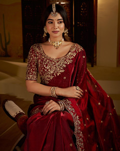 GRUHNAREE Embroidered, Embellished, Woven Bollywood Art Silk Saree