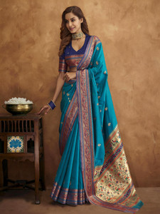 Satrani Woven, Self Design, Embellished Paithani Pure Silk Saree