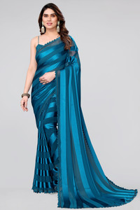 MIRCHI FASHION Striped, Solid/Plain Bollywood Georgette Saree