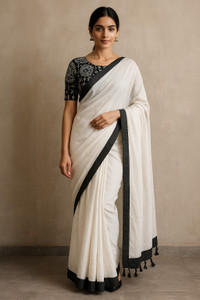 SMRITI HANDLOOM प्रिंटेड कलमकारी हैंडलूम प्योर कॉटन साड़ी