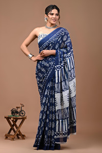 LOVWEAR Printed, Color Block, Blocked Printed, Floral Print, Dyed Ikkat Pure Cotton Saree