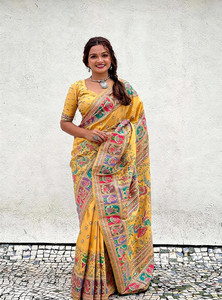 Paani Silk Embellished, Paisley, Self Design, Woven Paithani Cotton Silk Saree