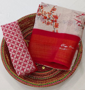 Grubstaker Printed Daily Wear Cotton Blend Saree