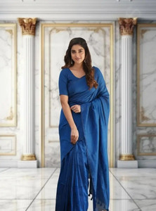 TWRIL Solid/Plain Handloom Cotton Blend Saree