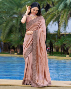 Samah Dyed, Embroidered, Embellished Bollywood Silk Blend Saree