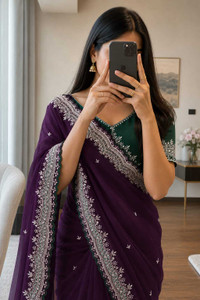 NAETI GROUP Embroidered Banarasi Georgette Saree