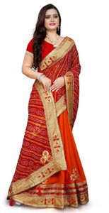 DRESSFLEX Printed Bandhani Georgette Saree