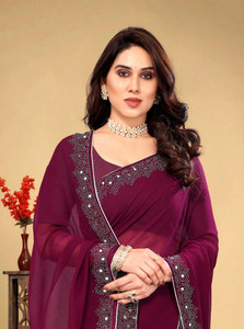 VEERAIVA Embroidered, Self Design Bollywood Chiffon Saree