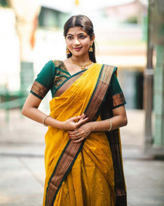 WEYLIN Woven Kanjivaram Jacquard, Pure Silk Saree