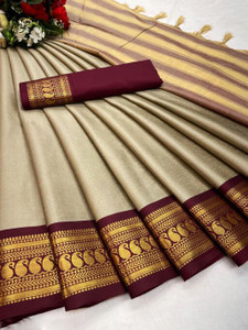 mishihouse Woven Kanjivaram Jacquard, Pure Silk Saree