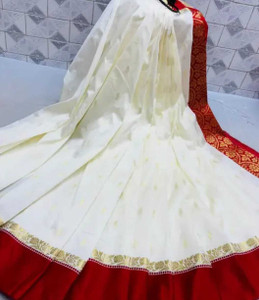 Gangasaares Temple Border Banarasi Silk Saree, White - Image 3