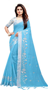 GLOWMOROUS Embroidered Bollywood Chanderi, Cotton Silk Saree