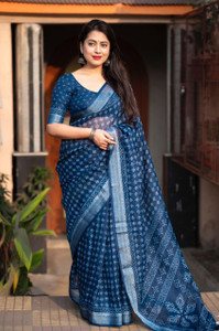 KHIMAJMAAFASHION Blocked Printed, Paisley, Digital Print, Self Design Hand Batik Linen Saree