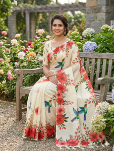 MODERRY Floral Print Daily Wear Pure Cotton, Mulmul Saree