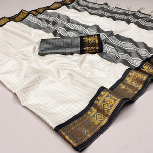 FashionPallavi Woven, Embellished, Self Design, Striped Baluchari Cotton Silk, Jacquard Saree