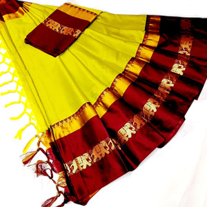 hathi Woven Gadwal Cotton Silk Saree
