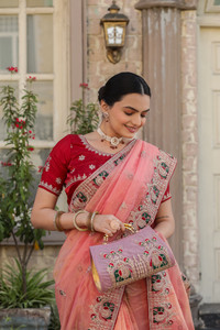 Krishna R fashion Embroidered Baluchari Organza Saree