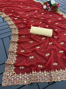 PRETTYAGE Embroidered Bollywood Georgette, Silk Blend Saree