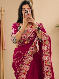 Tasrika Embroidered, Embellished Bollywood Georgette Saree