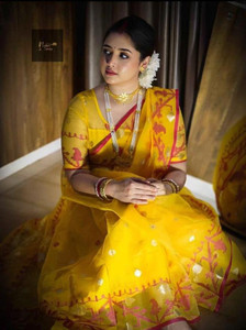 priya textile Self Design Banarasi Muslin Saree