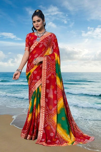 Kanooda Prints Printed Bandhani Georgette Saree