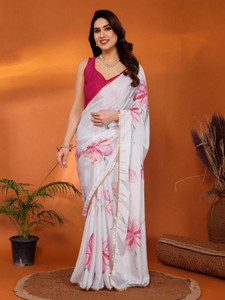 Samah Embellished, Printed Bollywood Chiffon, Silk Blend Saree